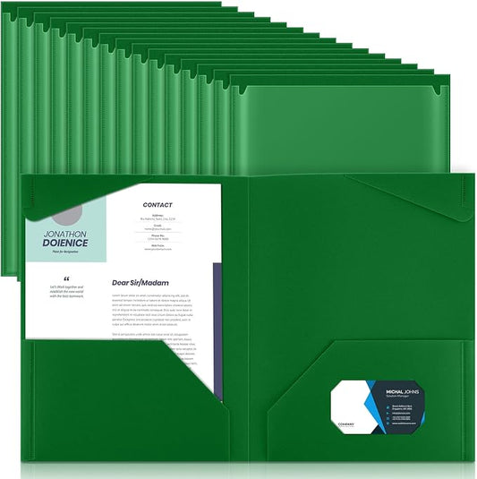 Henoyso 36 Pack Dark Green Plastic Folders with Clear Front Pockets Heavy Duty File Folders with 2 Pockets and Card Slot for Student Communication School Office Presentation Report