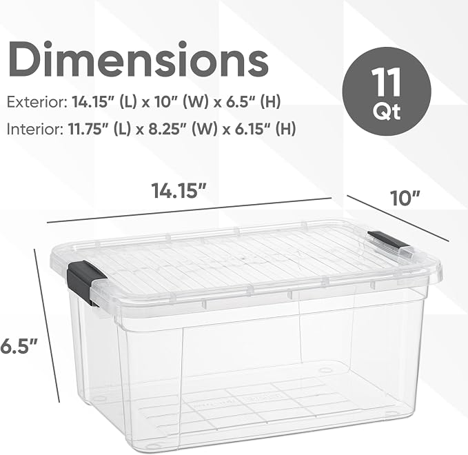Superio Small Clear Plastic Storage Bin with Lid,Non-Toxic, BPA Free, Odor Free, Organizer Storage Box, Stackable Plastic Tote for Home, Garage, School, and Office (11 Quart, 3 Pack)
