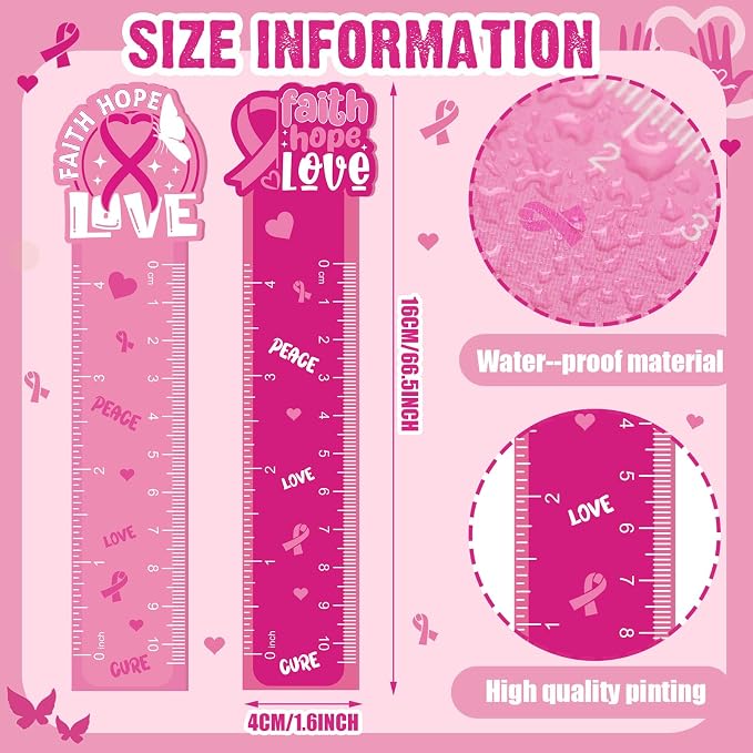 Kosiz 120 Pcs Breast Cancer Awareness Bookmarks Ruler Bulk Gifts Pink Ribbon Bookmarks Ruler Hope Butterfly Heart Inspirational Gifts Book Markers for Women Lovers Breast Cancer Supplies