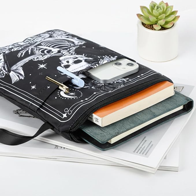 Gothic Book Sleeve Pouch - Skeleton Tarot Books Covers Protector for Paperbacks with Handle Pocket Waterproof Bookworm Accessories Bookish Birthday Halloween Christmas Gift for Reading Lover