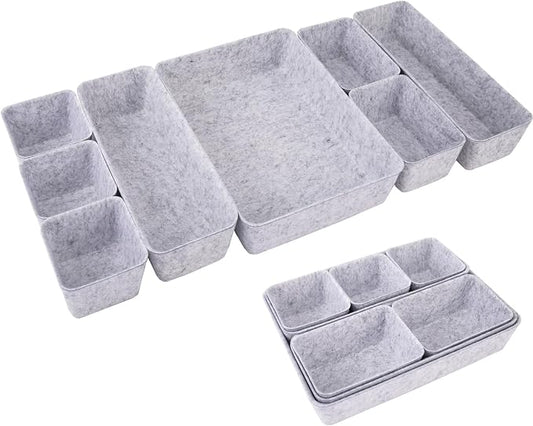 Desk Drawer Organizer Bins, 8pcs Felt Shallow Bathroom Storage Trays, Office Accessories & Workspace Organizers Jewelry & Makeup Boxes Containers(Grey)