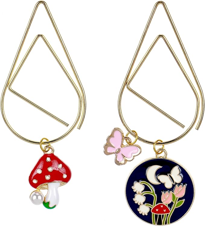 Fantasy Mushroom Bookmark Gifts - 2 PCs Cute Butterfly Flower Bookmarks Reading Reader Unique Gold Paper Clips Book Marks for Women Men Student Teacher Girls Boys Kids Retirement Birthday