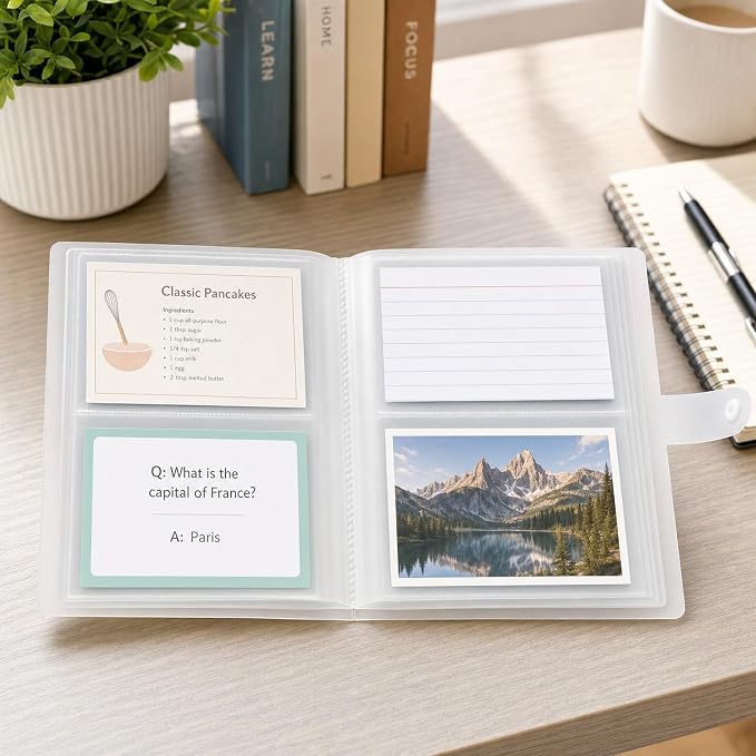 3x5 Index Card Holder Organizer - Clear Card Binder for Flash Card, Note Card Storage, 50 Sheets Plastic Sleeves Indexcard Booklet Folder, Stores Up to 200 Cards