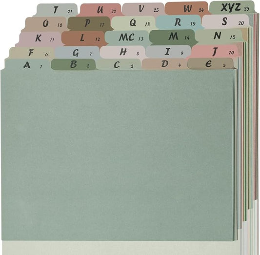 1 Set A-Z Alphabetic and Number Top Label Files, Legal Size, 25 Sheets File Dividers 1/5 Cut Label File Cabinet Dividers Desk Organizer for Office, Home and School (Morandi)