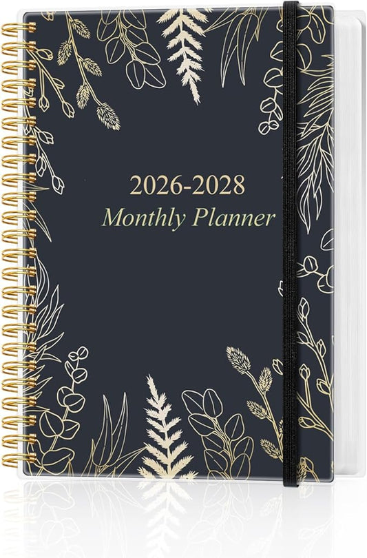 2026-2028 Monthly Planner, 3 Years Calendar from July 2026 - December 2028 with Spiral Binding, Inner Pocket, Elastic Closure, 30 Month Planner for Home | School | Office, 5.8" x 8.5", White Gold Leaf