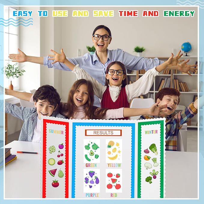 Henoyso 116 Sheets Science Fair Board Supplies 20 Printable Presentation Science Subtitles 80 Scalloped Bulletin Borders 8 Letter Sticker 8 Project Title for School Office (Board No Included)