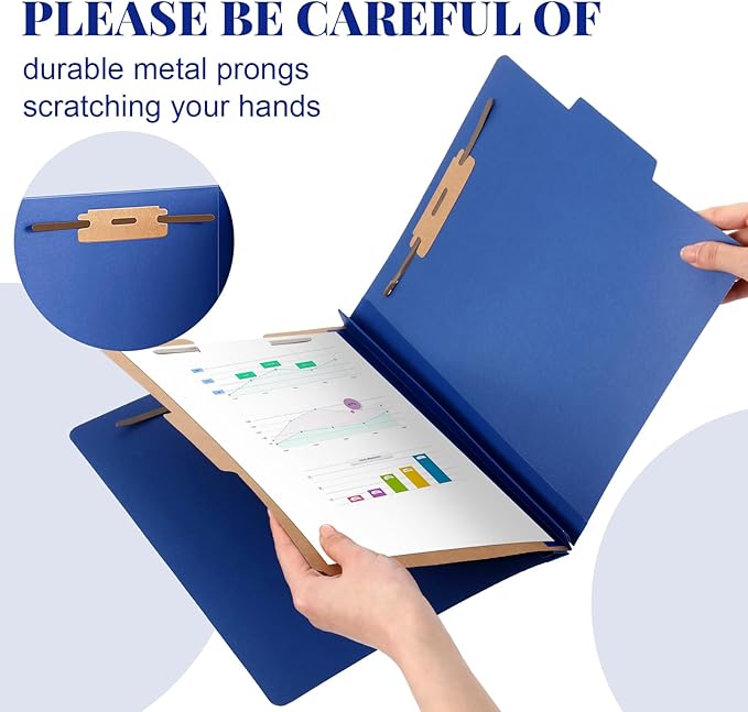 Skyygemm 12 Pcs Classification Folders Letter Size, 1 Divider Pressboard File Folder with Fasteners, Expanding File Organizer Bulk for School Teachers, Office Employee, Coworker, Staff (Dark Blue)