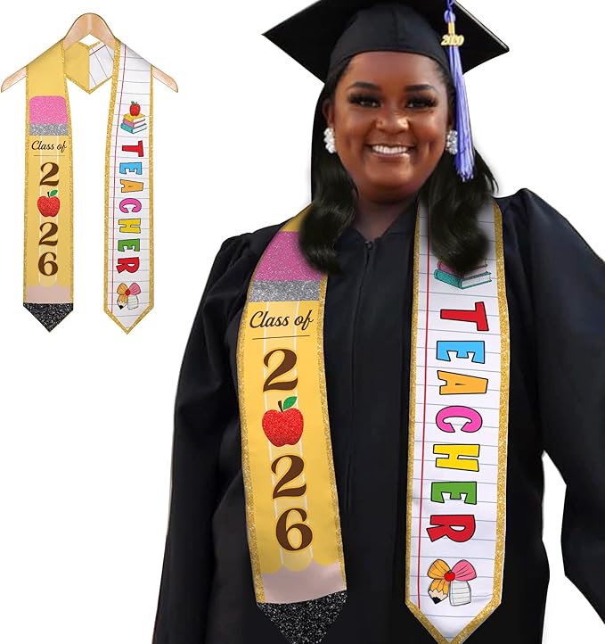 MDPrints Global Customized Graduation Stole Class Of 2026, Personalized Pencil Stole for Teacher, Gift For Graduation