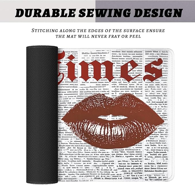 Vintage Lips Desk Pad Mouse Pad Red Kiss Retro Newspaper Mousepad Large Mousepad Extended Laptop Keyboard Mat Gaming Desk Pad Mouse Mat Office Computer Keyboard Laptop Home 31.5"x11.8"
