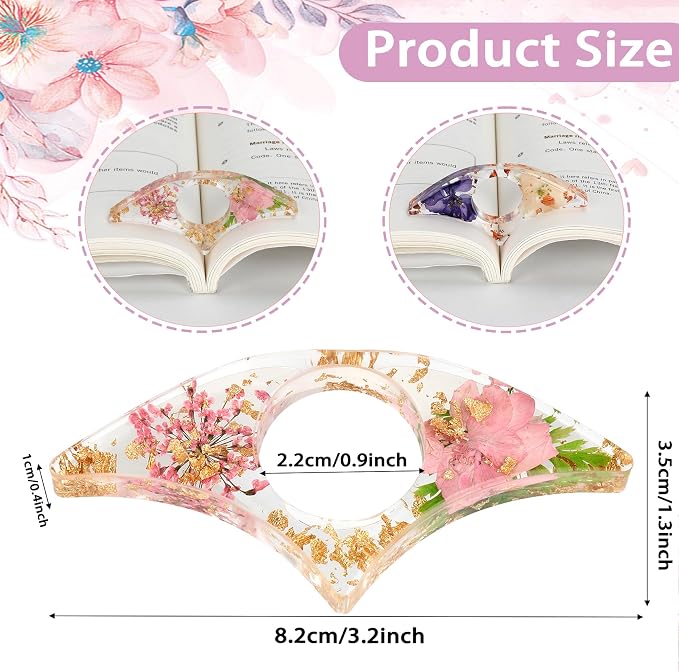 2 Pcs Thumb Book Page Holder Dried Flower Resin Book Page Holder Bookmark Reading Accessories for Book Lovers Transparent Book Opener Holder Bookmarks Gifts for Books Lovers Readers Students Teachers