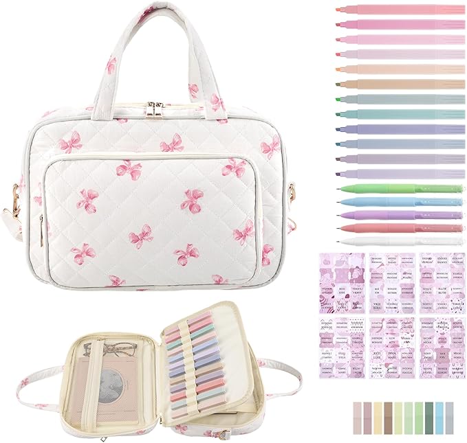 BESARME Bible Bags for Women, Large Bible Cover Case with Strap, Pink Bow