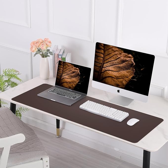 AFIING Cork Desk Mat 55" x 17", Dual-Sided Natural Cork & PU Leather Desk Pad, Non-Slip Waterproof Large Mouse Pad for Office, Home & Gaming (Coffee)