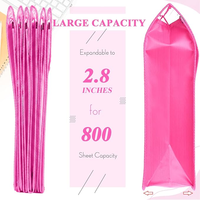 Epakh 10 Pieces Plastic File Folders Envelope Expanding File Wallet Organizer Documents Folder with Snap Closure and Pocket B4 Waterproof Transparent Pouch for School Office (Pink,Horizontal)