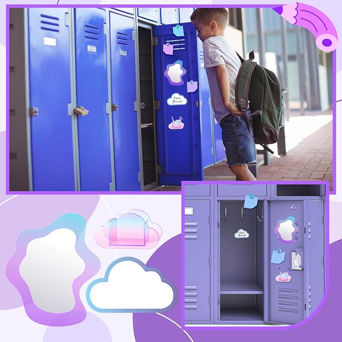 Denylo pro Magnetic Locker Accessories Kit Colorful Purple Back to School Essentials Locker Organizer Supplies Include Mirror Whiteboard Pen Holder Magnetic Pen Clasp Magnet Back to School Essentials