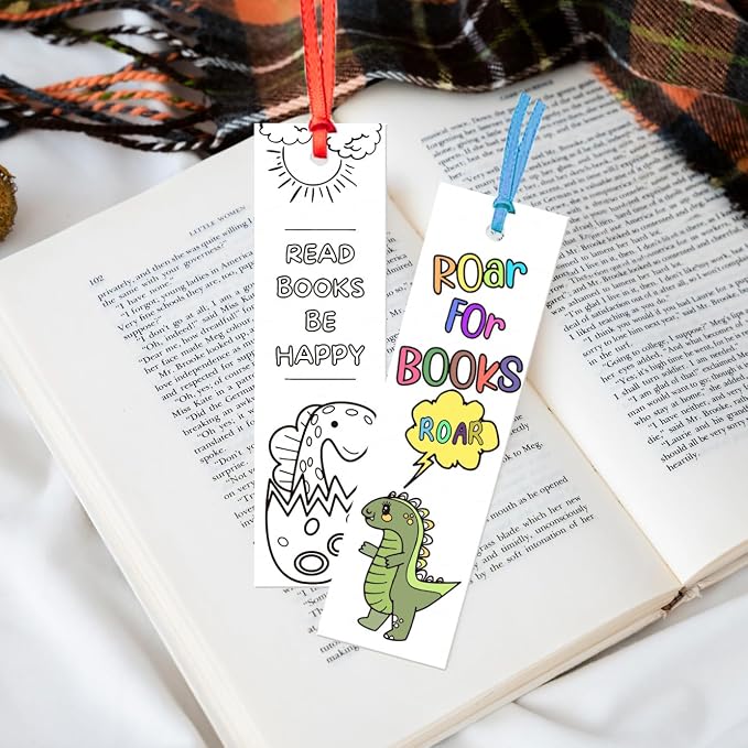 75PCS Color Your Own Bookmarks DIY Coloring Blank Bookmark for Kids Classroom Art Craft Supplies for Children Teachers Students Birthday Gift Party Reward Goodie Fillers (Dinosaur)
