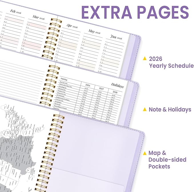 2026 Planner, Annecy Weekly ＆ Monthly Planner 2026, Jan. 2026 – Dec. 2026, 6.4" x 8.5" Monthly Agenda Planner with Tabs, Vegan Leather Cover, Spiral Binding, Double-sided Pocket, Bookmark, Purple