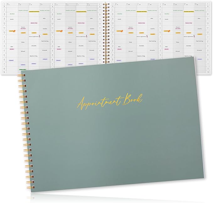 Maitys 2026-2027 Large 8 Column Salon Appointment Book for Hairstylist Spa Business, Hourly Planner 15 Minute Interval, 200 Pages Undated 6 Am 9 Pm Spiral Bound Checklist Planner(Green, Minimalist)