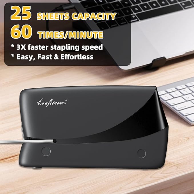 Electric Stapler, 25 Sheet Automatic Stapler, Include 2000 Staples and 1 Staple Remover, Jam Free, Professional and Home Office，Battery not Included，AC or Battery Powered