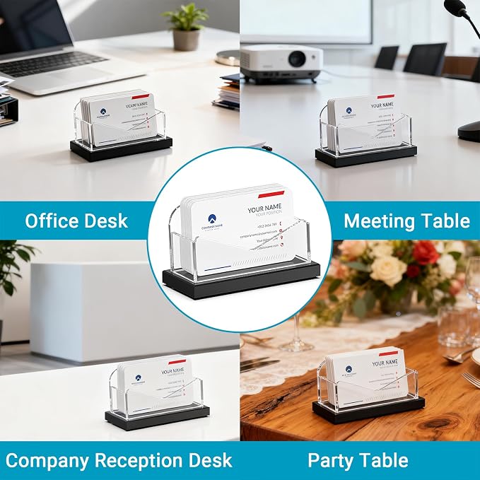 LUGUNU Acrylic Business Card Holder for Desk 2 Pack, Weighted Non-Slip Base Display Stand with 100-Card Capacity, Modern Professional Office Organizer for Home, Trade Shows, or Travel