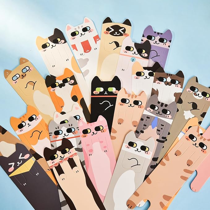 30Pcs Cat Bookmarks, Cute Paper Book Marks for Reading Kids, Double-Print Bookmark for Book Lovers, Student, Girls, Boys, Classroom