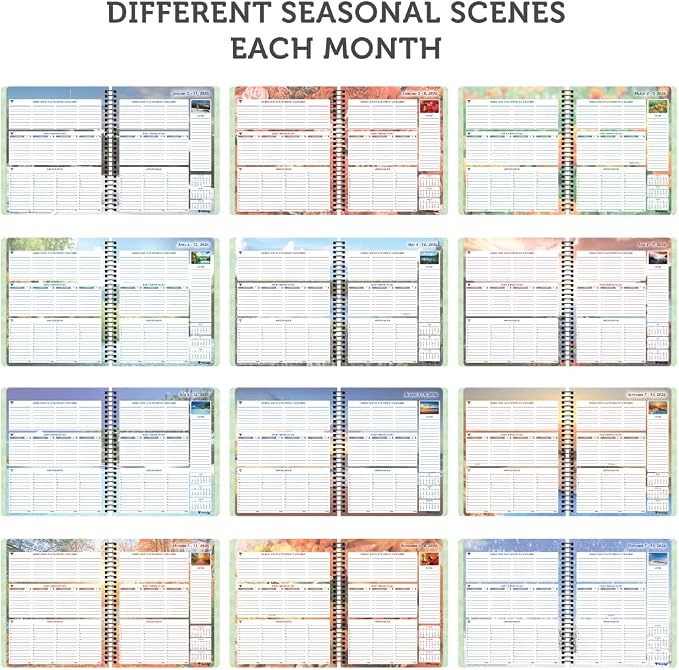 Planner Pad Spiral Bound January-December 2026/ Calendar Year 6 3/4" x 8 1/2" Medium 3-Tier Funnel Down 12 Month Organizer, Seasonal Color Ink
