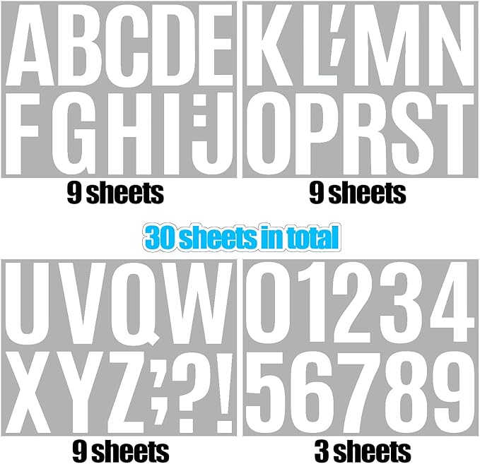 Bemeol 30 Sheets Large Letter Sickers 4 inch Vinyl Letter Alphabet Number Stickers for Bulletin Board Classroom Mailbox Home Decor(White)