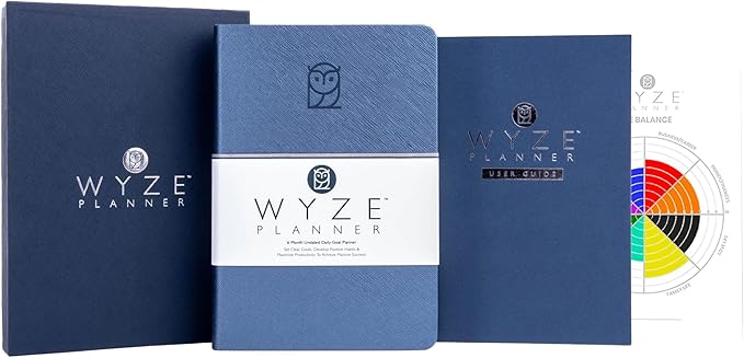 Wyze Planner Undated Daily Planner – 6-Month A5 Productivity Organizer with Full Page Per Day, Hourly Schedule, Goal Setting, Habit Tracker, Weekly & Monthly Pages – Hardcover Time Management Notebook (Blue)