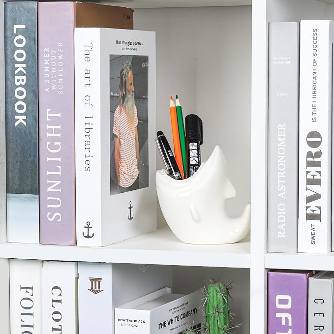 ComSaf Cute Shark Shaped Pen Pencil Holder, White Ceramic Succulent Planter Pots for Home Office Decoration Desk Organization, Set of 1