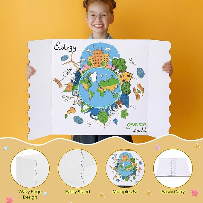 Mooliwe 4 Pack 21" x 14" Trifold Poster Board Tri Fold Poster Boards Foldable Corrugated Business Presentation Display Paper Boards for Science Fair Events, School Projects, Exhibitions(Black White)