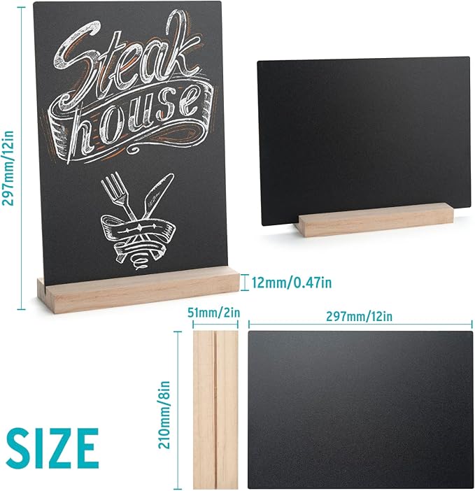 ONUPGO 3 Pack Tabletop Chalkboard with Wood Holder, 8 x12 Inch Menu Chalk Board Sign Store Food Signs, Message Boards for Party, Wedding, Tables Decoration, Bar and Restaurant