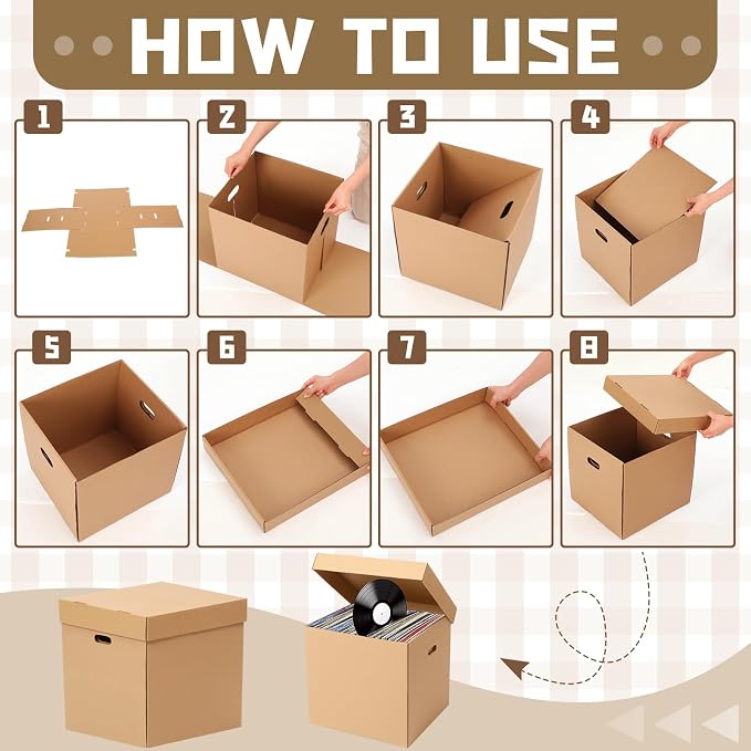 Marspark 10 Set 12" Vinyl Record Storage Box Corrugated Paper Lp with Removable Lid and Handle for Organize Vinyl Album, Each Holds up to 60 Records or Lps 15-3/8 x 13-15/16 x 13-15/16 Inch