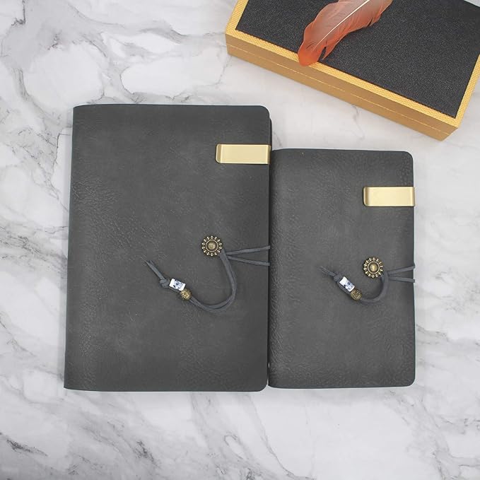 WONDERPOOL Leather Journal A6 Refillable 6 Ring Binder Notebook with Lined Paper and Pen,Writing Diary for Work Travel and Agenda Plan (A6, Grey)