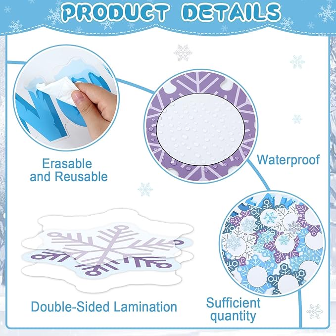 QOUBAI Winter Bulletin Board Decorations Snowflakes Paper Cutouts DIY Photo Crafts Christmas Bulletin Board Set for Winter Holiday Classroom Chalkboard Wall Door Decor Home School Supplies