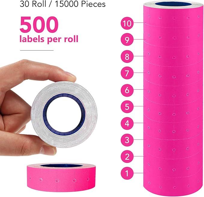 30 Rolls 15000 Price Gun Labels for Mx-5500 White Price Marker Stickers, Super Sticky Label Paper Tag Labels (Rose Red)