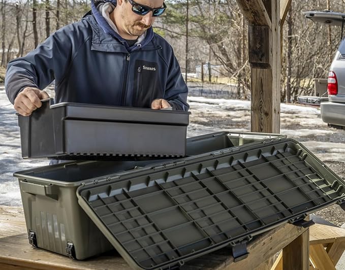 MTM MGC - The Mule Mobile Gear Crate, Storage for Hunting & Outdoor Gear, Shooting Supplies, Camping Accessories, Water-Resistant, Stackable, 81 Qts Capacity, 43.5”x14.7”x11.5”, USA Made, Army Green
