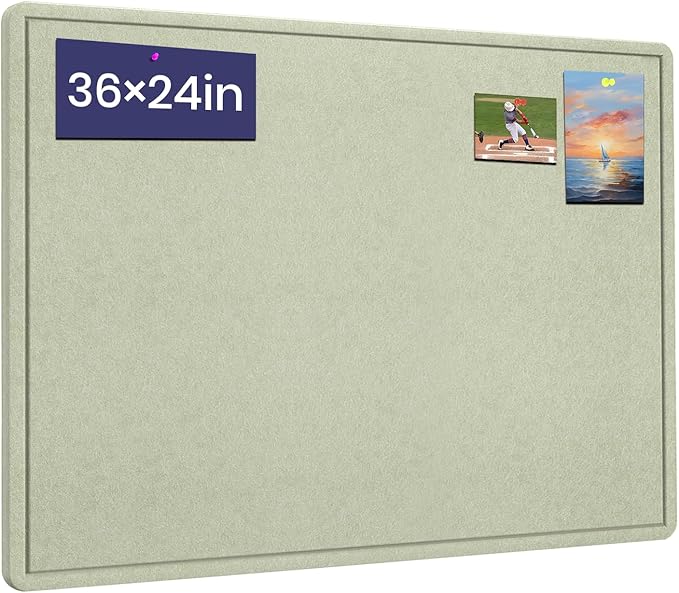 Bulletin Board, 36 X 24 inches Cork Board with 20 Pushpin, Felt Cork Board Notice Pin Board, Self-Adhesive Vision Board Mood Board Foldable Photo Board for Wall - Sage Green