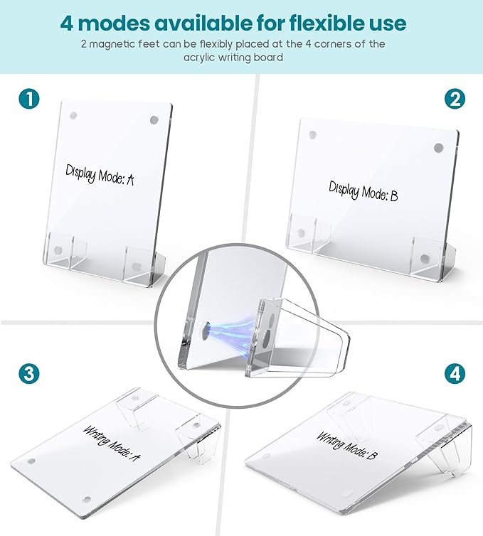 Frosted Acrylic White Board 8x6 Inches, Frameless Desktop Tablet Dry Erase Board with Flexible Magnetic Stand and Markers, Mini Whiteboard Desk Accessories for Home, Office, School