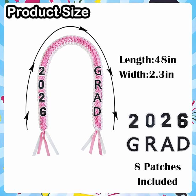 Pink Graduation Leis 2026 Money Ribbon Leis for Graduation Class of 2026 Braided 48inch Graduation Necklace for High School,College Graduation Party Gifts,Pink and White