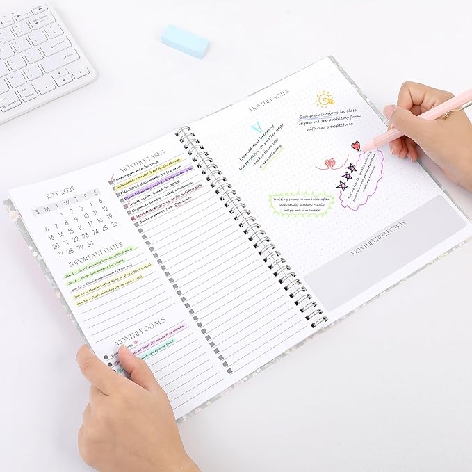 SKYDUE Monthly Planner 2026-2027, 24 Months Calendar Planner 2026-2027, 7.5" x 10" B5 Planner, Twin-wire Spiral Bound, Durable Waterproof Cover, Thick No-Bleed Paper, BlackFloral