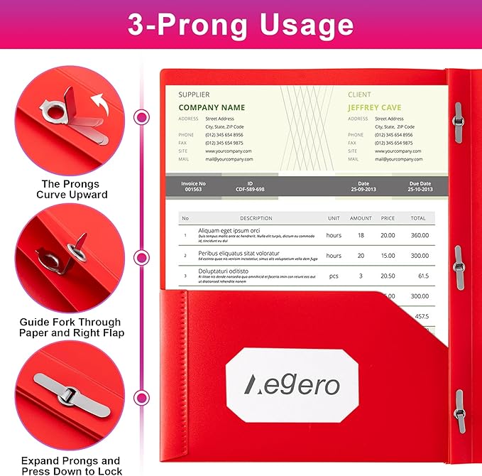 Aegero Folders with Pockets and Prong with Fasteners (6 Pack,Orange),Durable Plastic Pocket Folders with Prongs,Tear Resistant,2 Pocket 3 Prong Folders for Schoolwork & Office,Letter Size