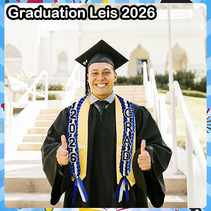 Graduation Leis 2026 Money Ribbon Leis for Graduation Class of 2026 Braided 48inch Graduation Necklace for High School,College Graduation Party Gifts,Blue,White and Black