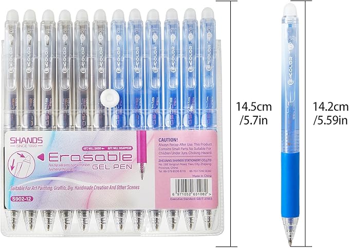 12Pcs Retractable Erasable Gel Pens Clicker,Fine Point 0.7mm Smooth Writing Pens,For Writing Journaling Taking Notes School Office Home. (6Black+6Blue)