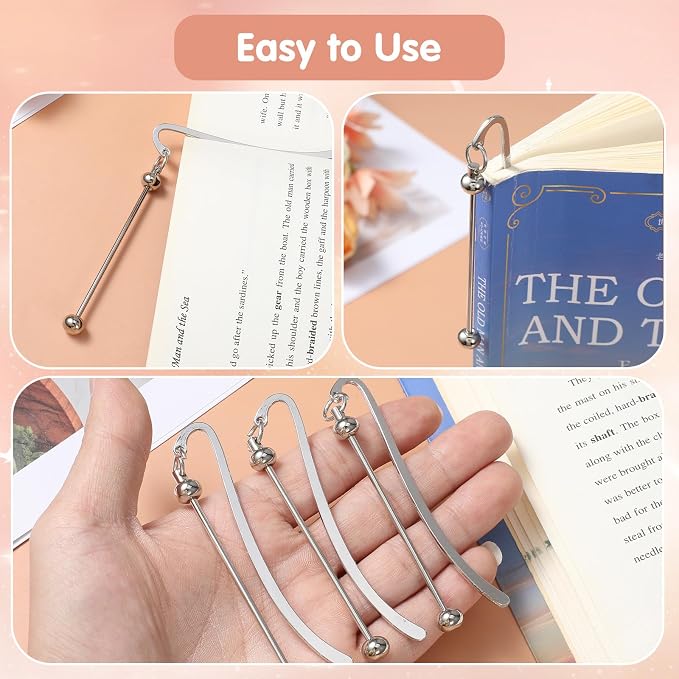 32 Pcs Beadable Bookmarks, Silver Metal DIY Blank Bar Bookmark for Beads, Craft Jewelry Pendant Charm Gift for Book Lovers, Students and Teachers