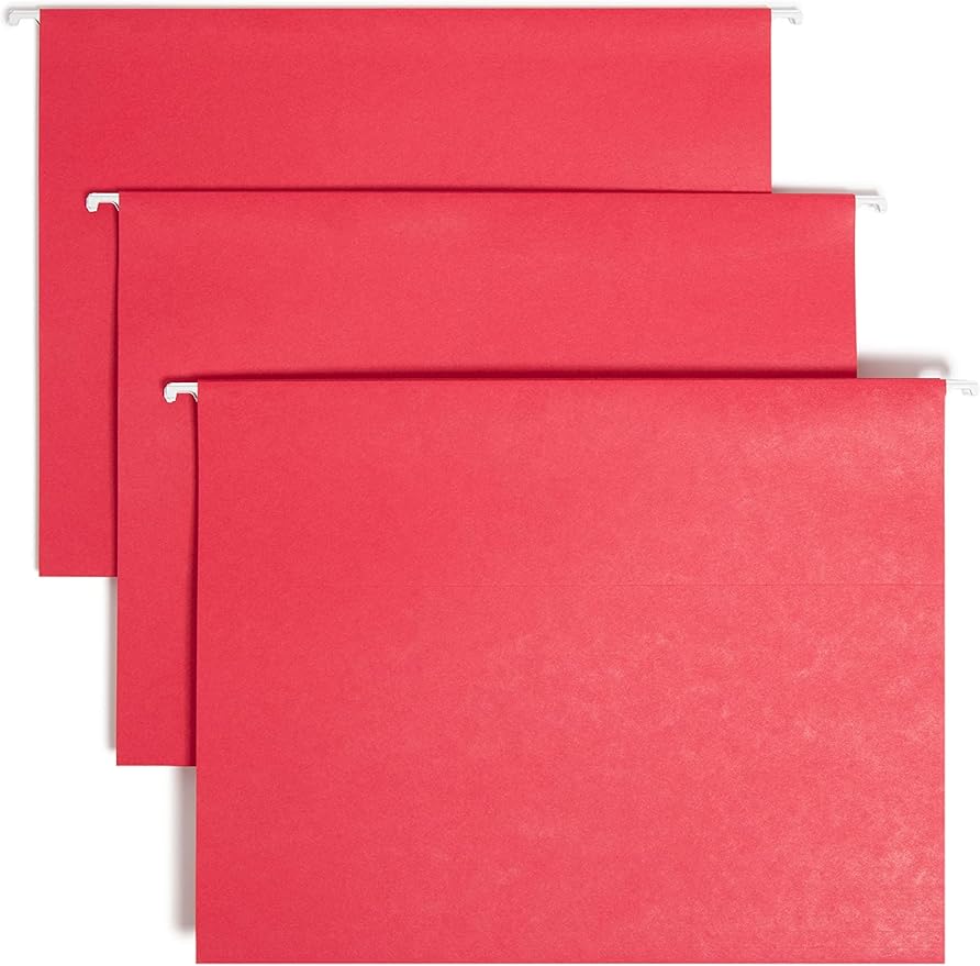Smead TUFF Hanging File Folder with Easy Slide Tab, 1/3-Cut Sliding Tab, Letter Size, Red, 18 per Box (64043, Rod Color May Vary)
