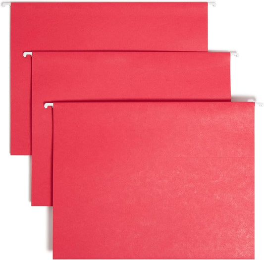 Smead TUFF Hanging File Folder with Easy Slide Tab, 1/3-Cut Sliding Tab, Letter Size, Red, 18 per Box (64043, Rod Color May Vary)