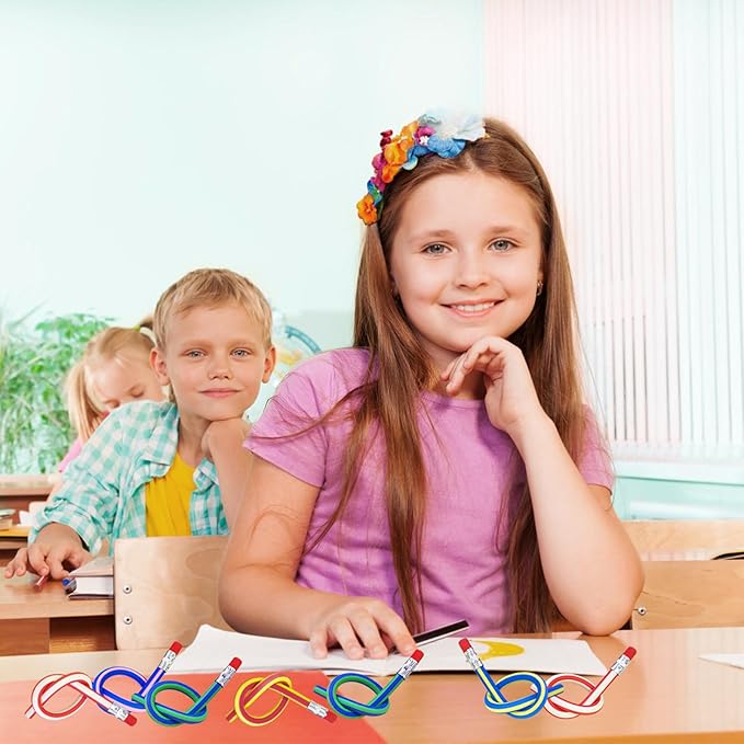 50 Pack Flexible Bendy Pencil,Colorful Stripe Soft Rubber Pencils with Erasers,Bendable Soft Pencil for Kids,Classroom Gifts,Goodie Bag Fillers