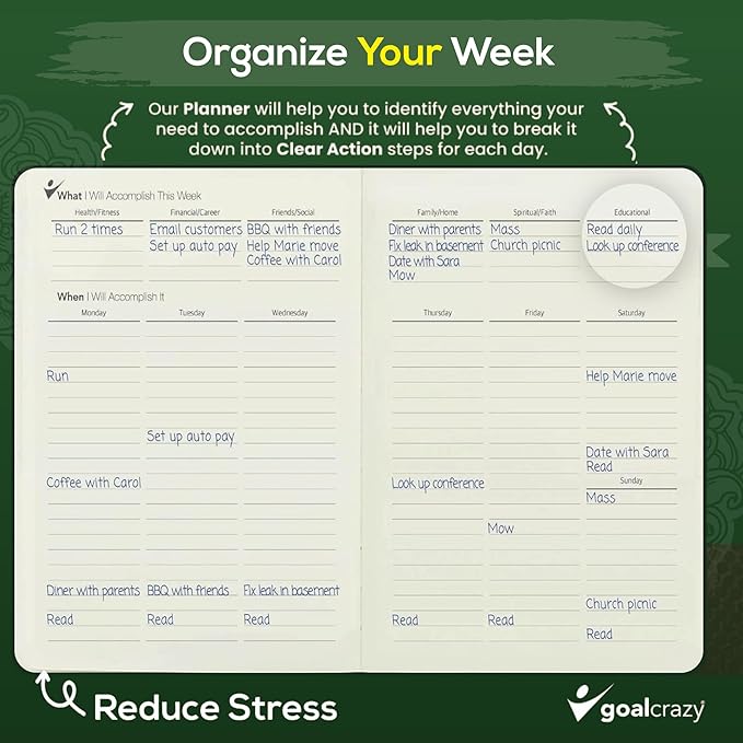 Undated Daily Planner to Achieve Your Goals - 90 Day Guided Journal & Productivity Organizer with Goal Setting, Habit Tracker, To Do List, Academic & Work Calendar, Leather Hardcover - Forest Green