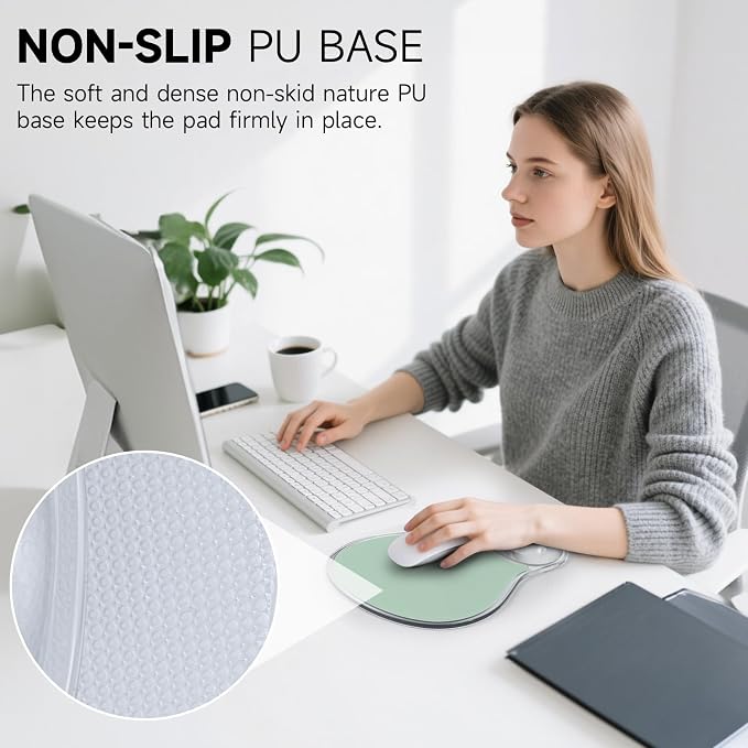AUPET Ergonomic Mouse Pad with Gel Wrist Support – Non-Slip Mouse Mat with Comfortable Memory Gel Cushion – Relieves Wrist Pain – Designer Pattern for Home Office & Gaming (Mint Light Green)