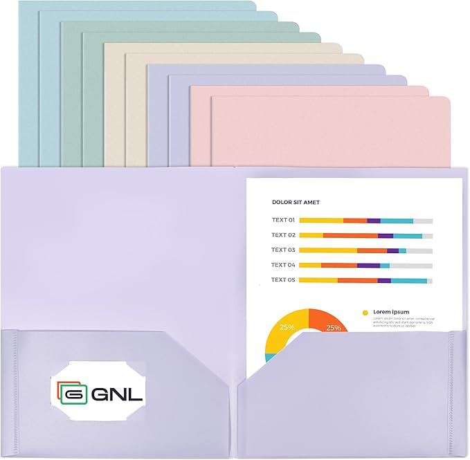 GNL Plastic Folders with Pockets, Pack of 10, Muted Pastel Colors, Heavy Duty 2 Pocket File Folders Letter Size, Pocket Folders for School, Home, and Office