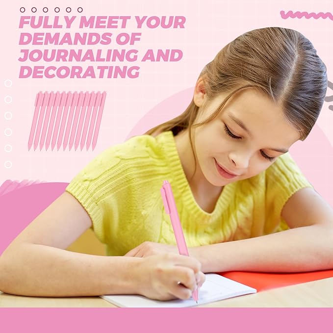 Cholemy 24 Pack Retractable Pens Bulk Pastel Gel Ink Pens 0.5mm Fine Point Tip Black Ink with Grip Smooth Writing for Journaling Note Taking School Supplies (Pink)